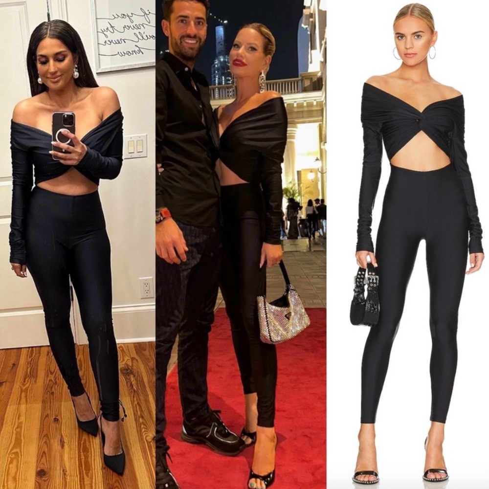 ANDAMANE “KENDALL” OFF-SHOULDER JUMPSUIT, SZ S BLACK